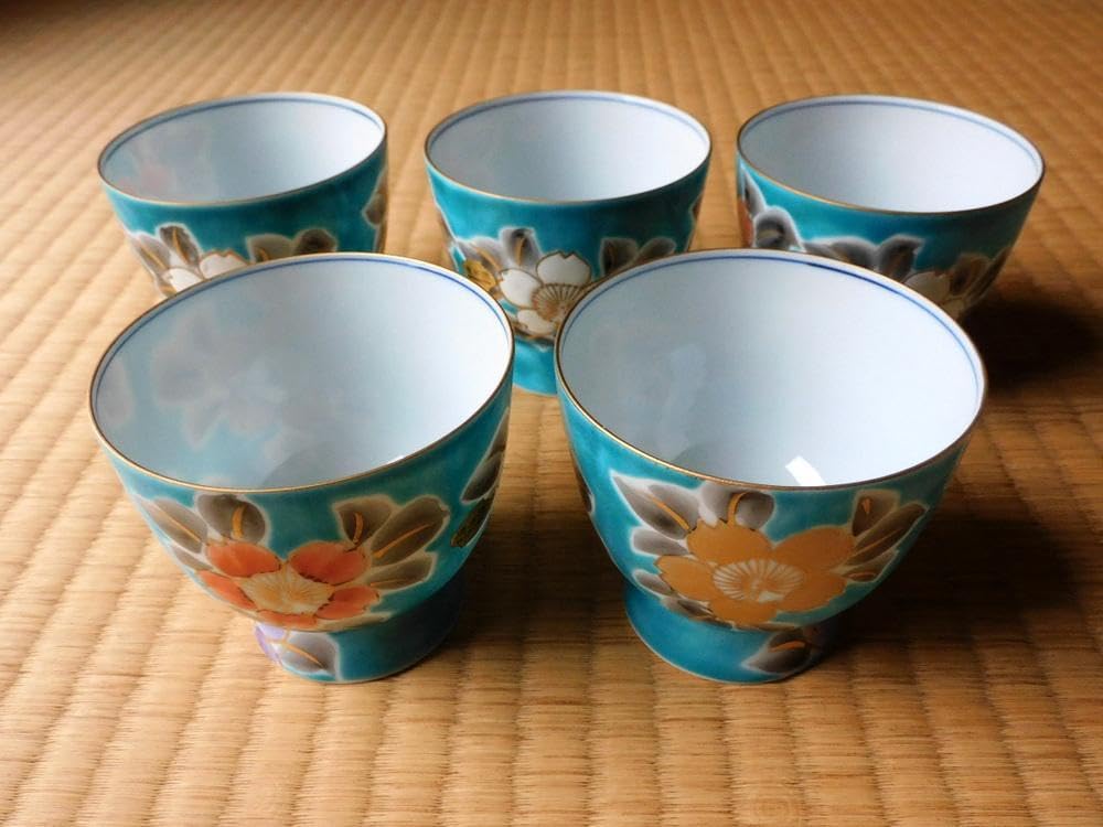 京焼　清水焼　平安　瑞泉造　青華　煎茶碗　五客　星悠丈書付箱　V　R7293 京焼 清水焼 平安 瑞泉造 青華 煎茶碗 五客 星悠丈